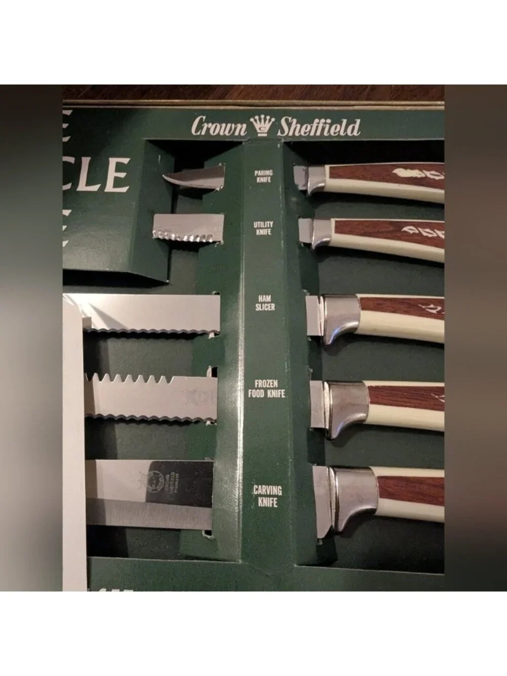 Vintage Crown Sheffield Woodlyn Miracle Edge Knife Set NIB